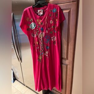 Johnny Was embroidered long T-shirt dress size medium